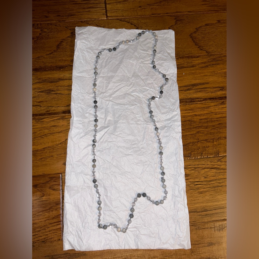 Gray Long Beaded Necklace